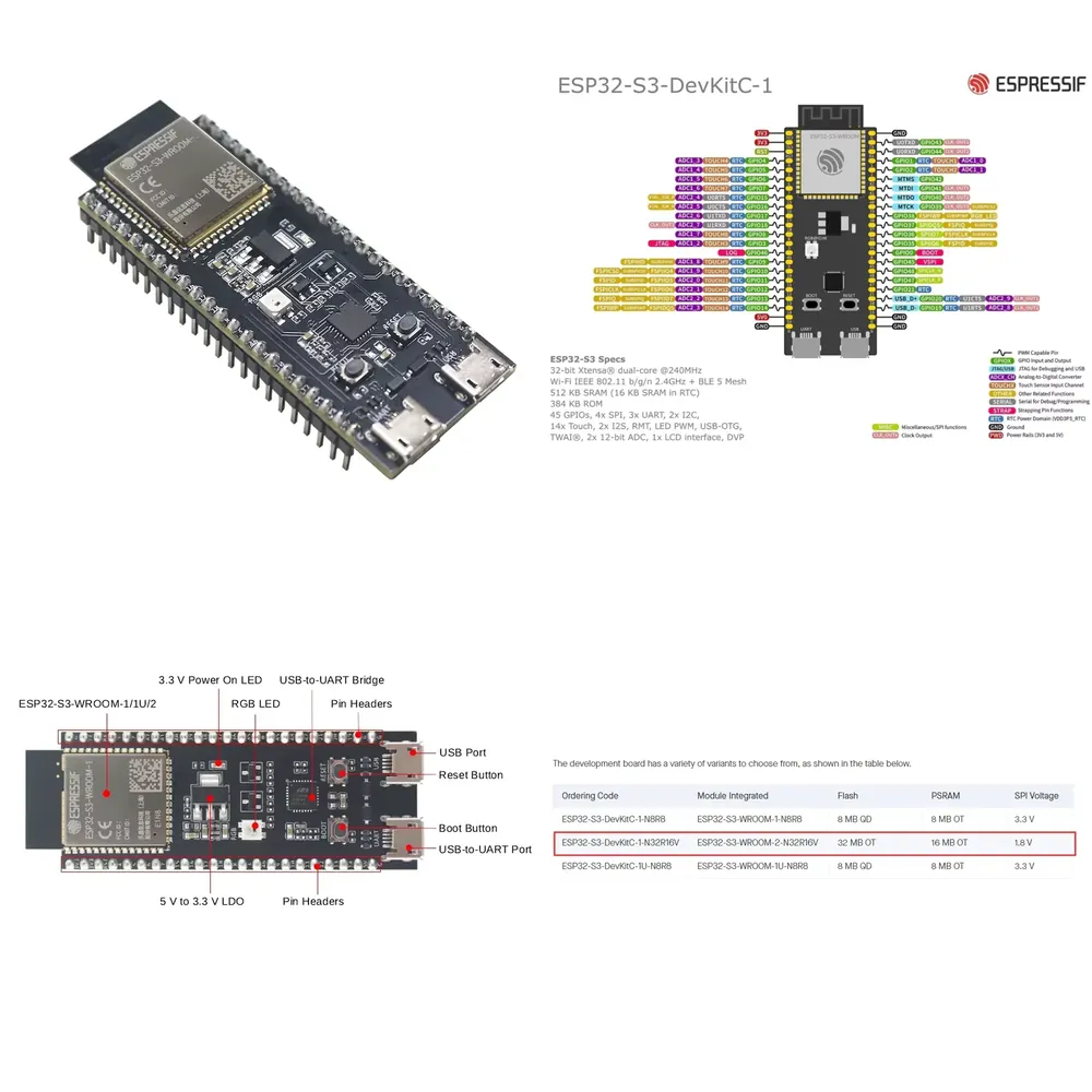 Esp32 - Espressif ESP32-S3-DevKitC-1 개발 보드, ESP32-S3-WROOM-2-N32R16V 모듈