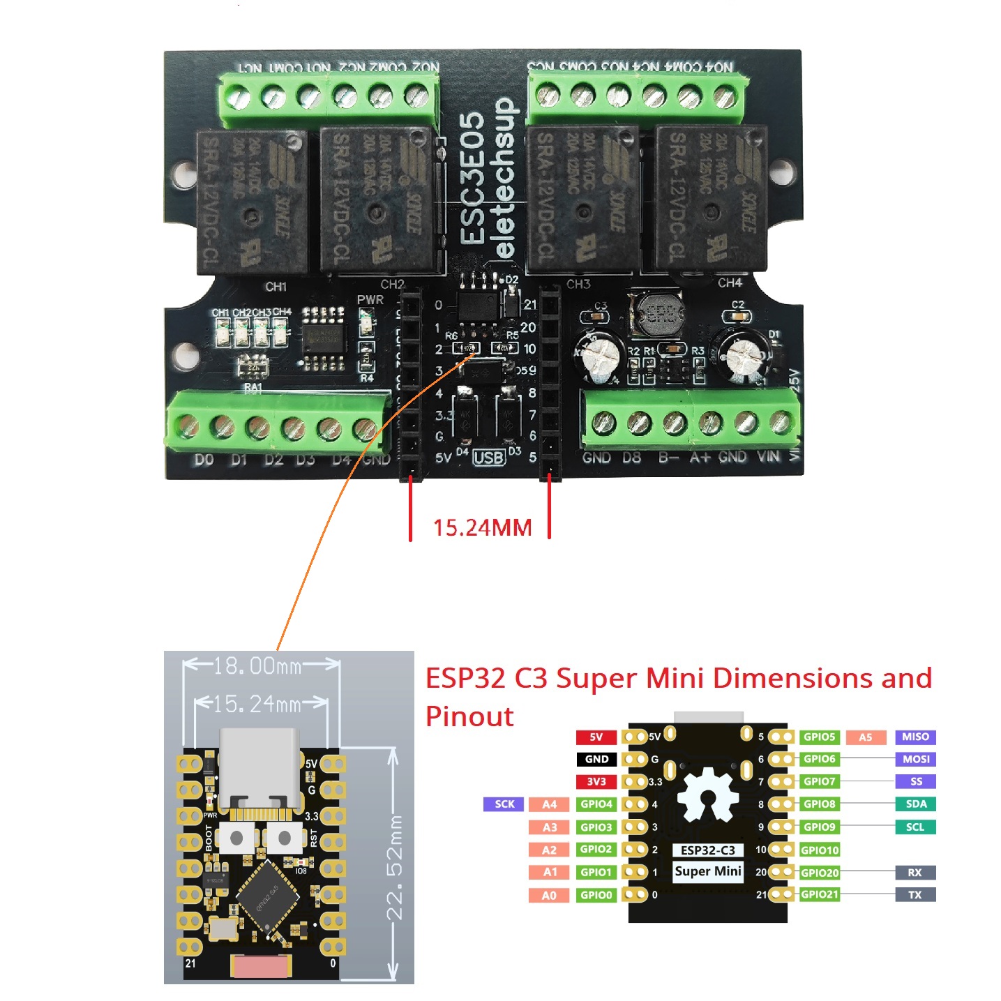 ESC3B04 ESP32-C3 산업용 릴레이 보드 4C - Esp32 C3 리뷰 및 가격